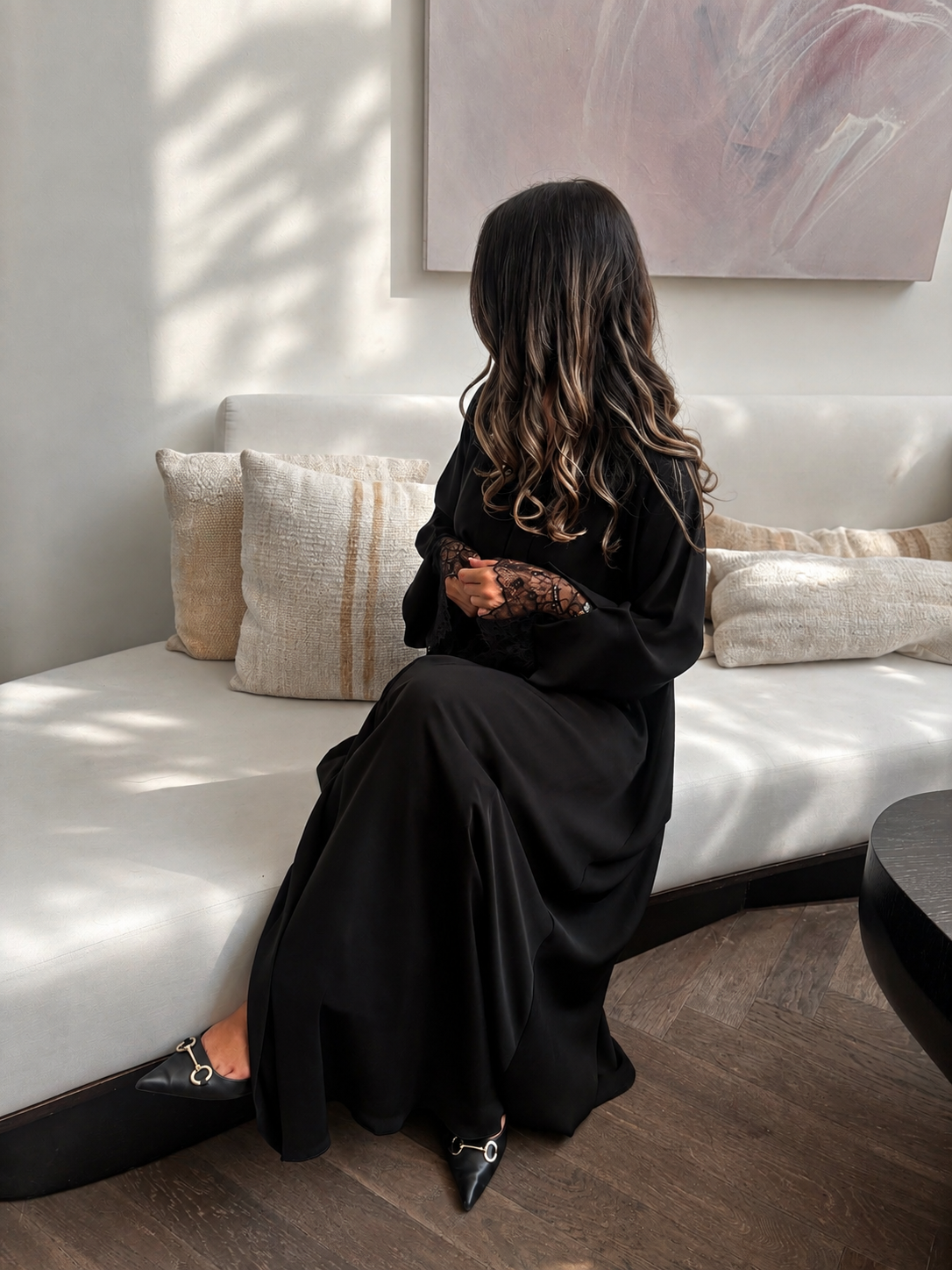 Noir Lace Cuff Abaya